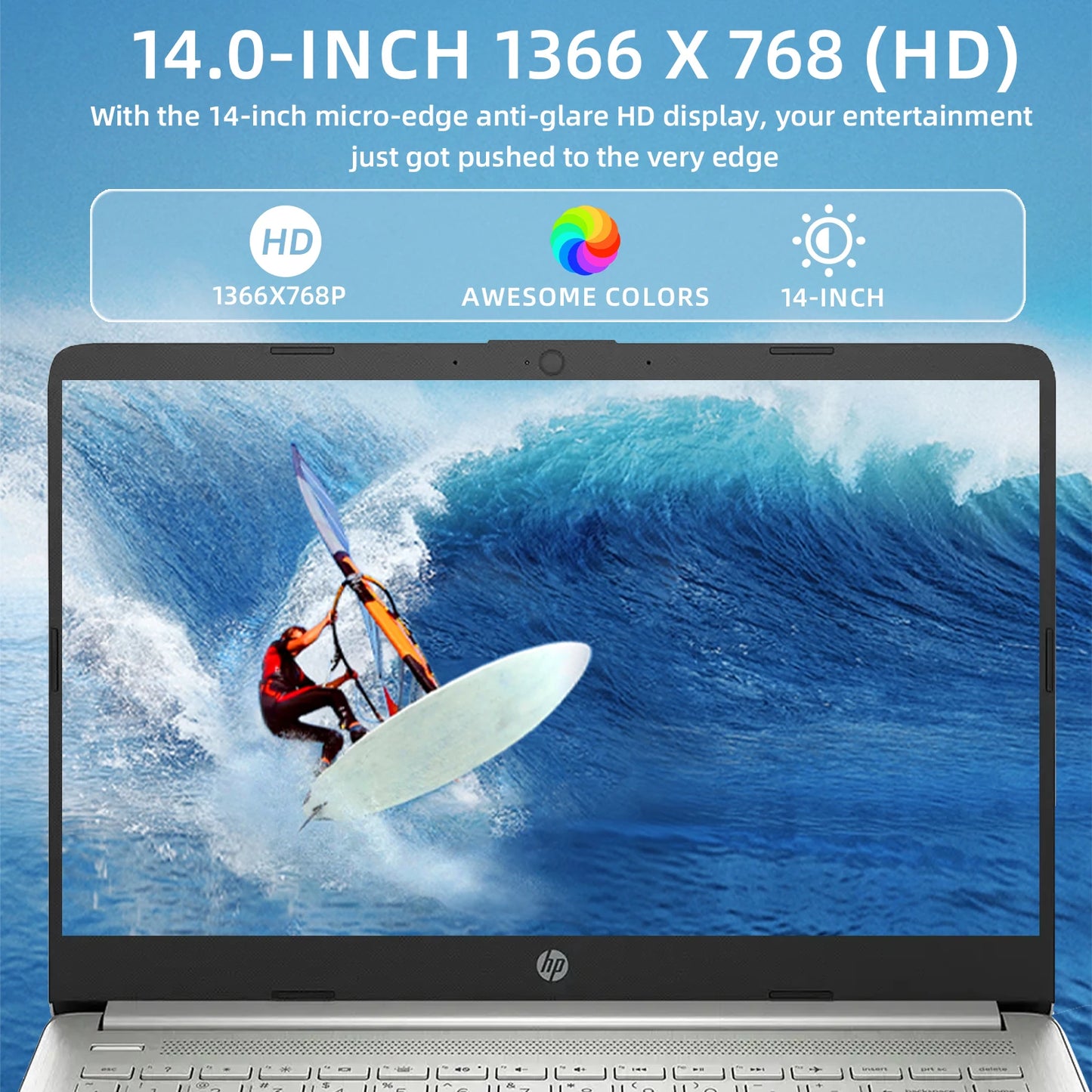 HP Newest 14" Bus. Laptop, Intel Celeron N4120,(128GB eMMC+256GB)