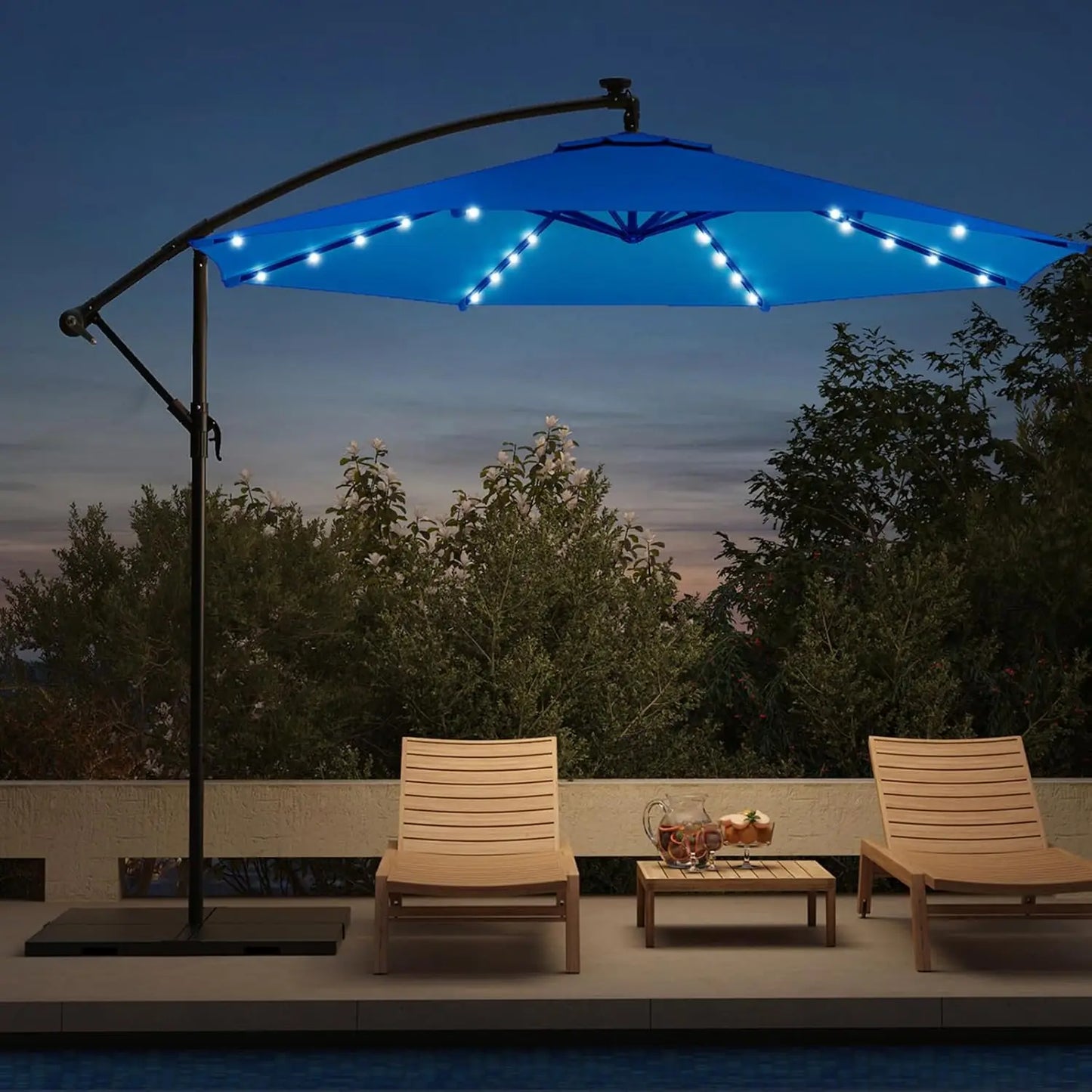 10ft Solar Lighted Patio Umbrella, Offset Cantilever, Infinite Tilt