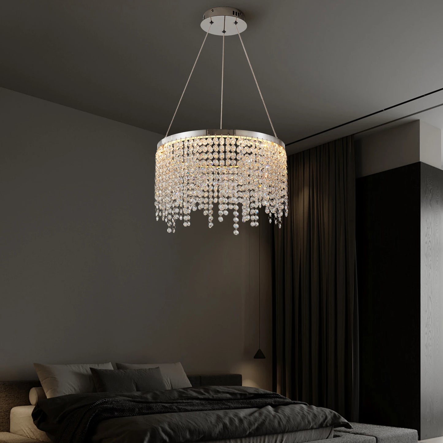 16" Luxury Crystal Led Chandelier - Dimmable - Adjustable Height