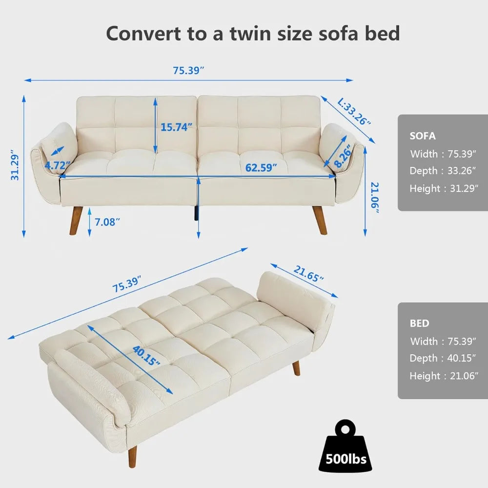 Convertible Futon Sofa Bed Sleeper Twin Size