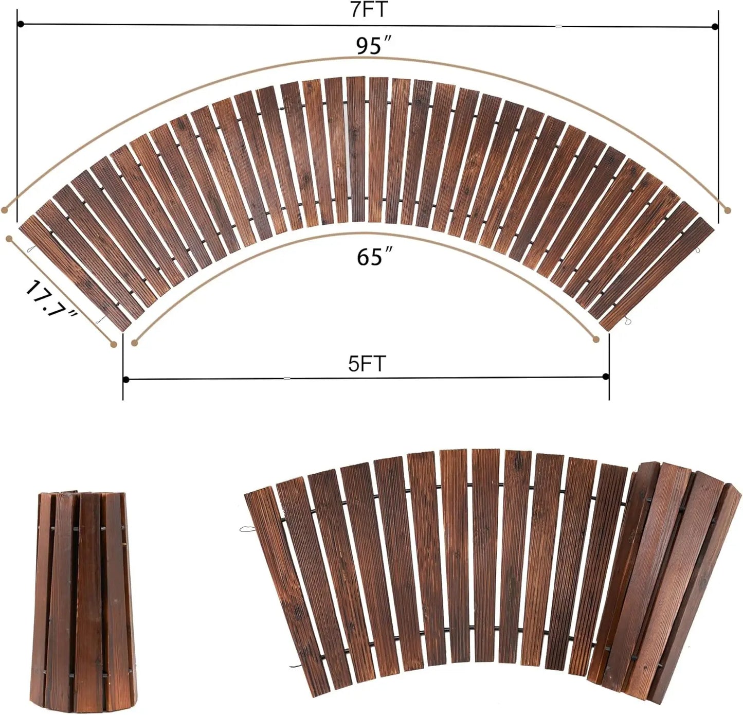 8FT Wooden Garden Pathway Curved Outdoor Walkway Patio Path