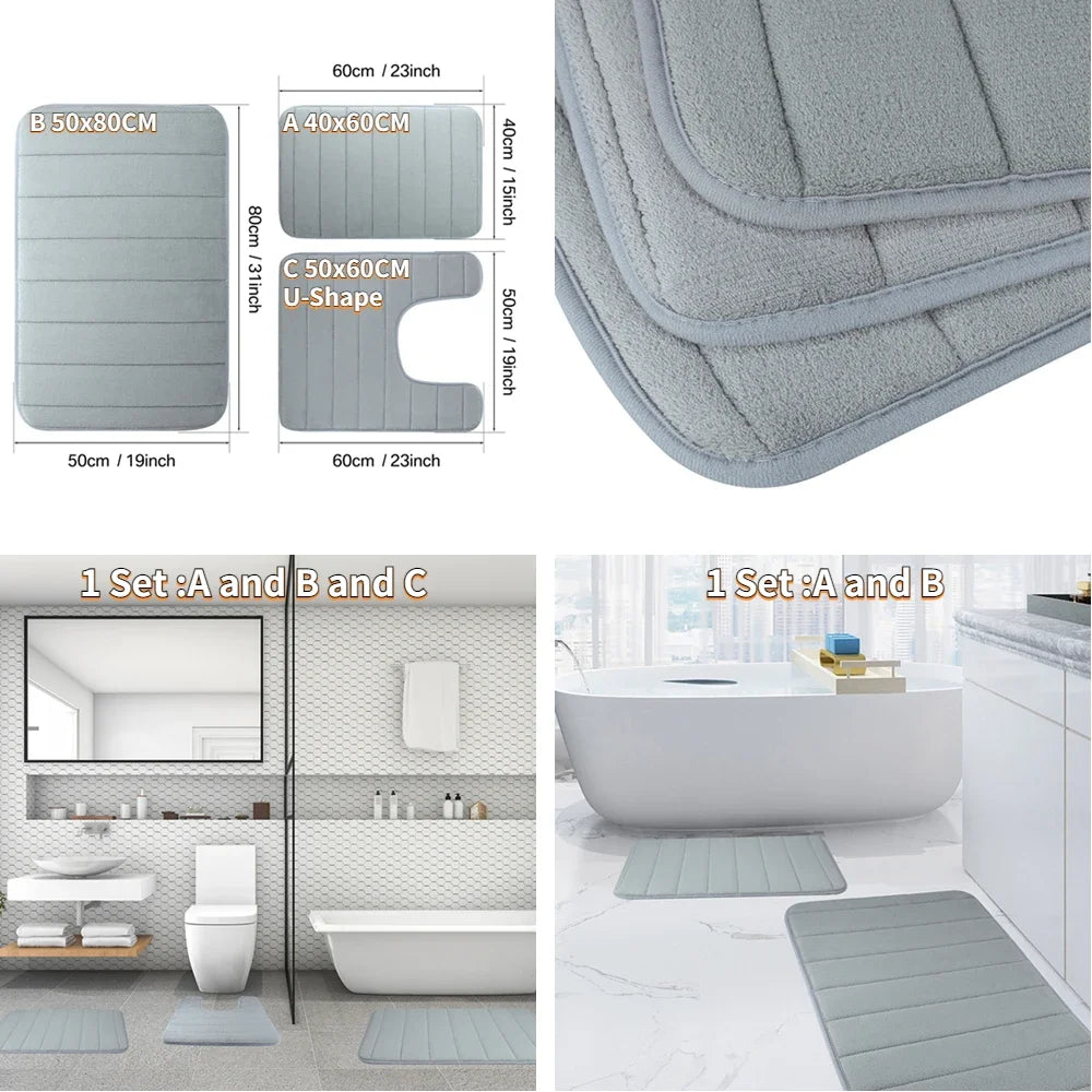 Super Absorbent Bath Mat Memory Foam Bathtub Set
