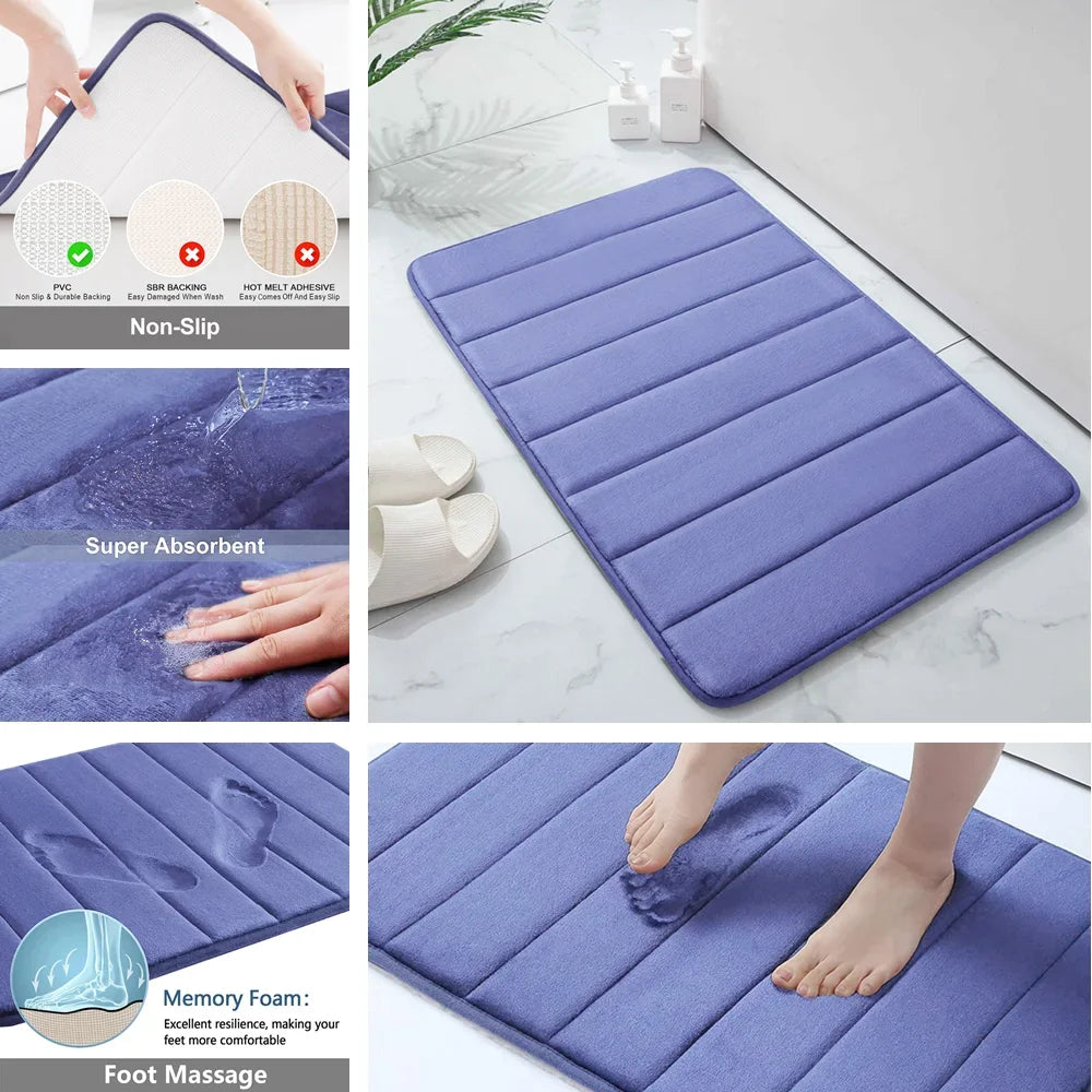 Super Absorbent Bath Mat Memory Foam Bathtub Set
