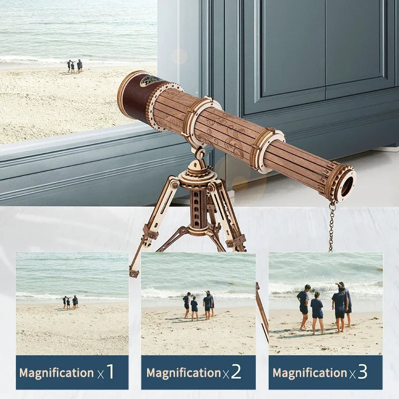 1:1 DIY 314pcs Telescopic Monocular Telescope Wooden Model Building Kit