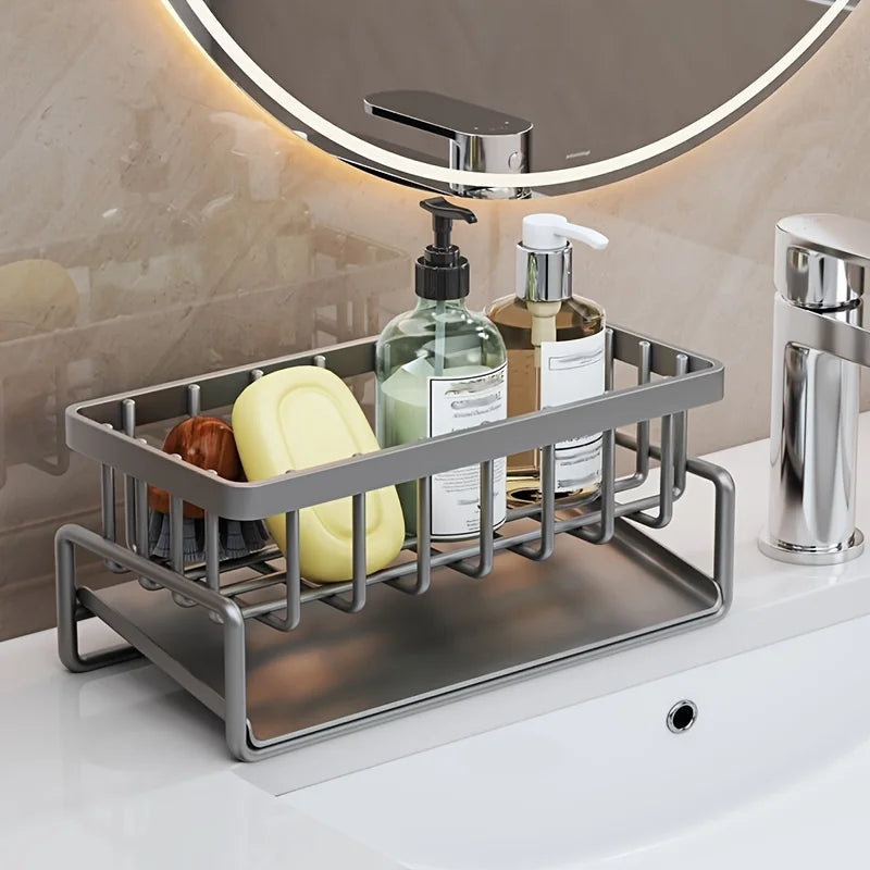 Multi-Functional Sink Caddy Organizer 9.1"Wide for Kitchen Storage Sponge Drain Rack with Dishcloth Holder for Space Saving