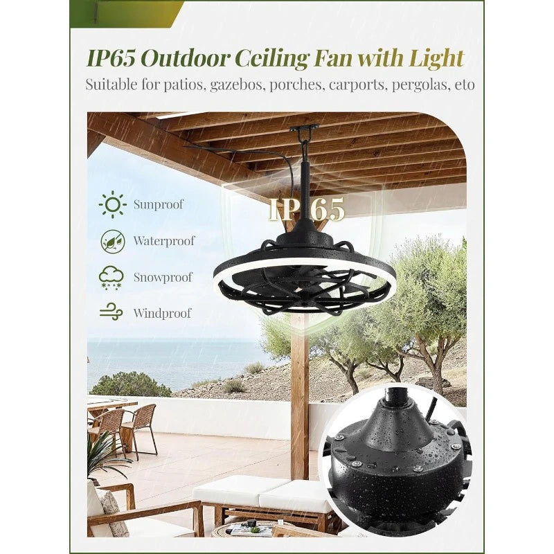 Outdoor Ceiling Fan with Light for Patios, 20" Weatherproof