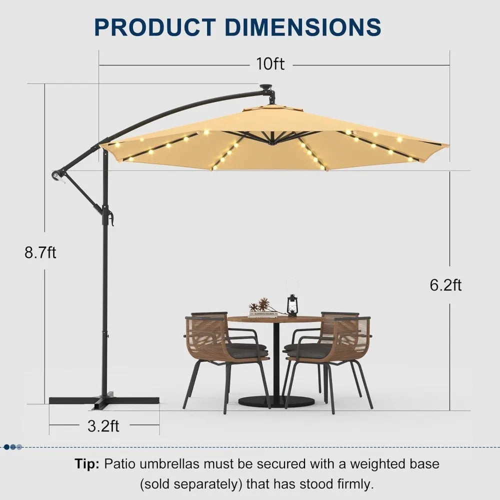 10ft Solar Lighted Patio Umbrella, Offset Cantilever, Infinite Tilt