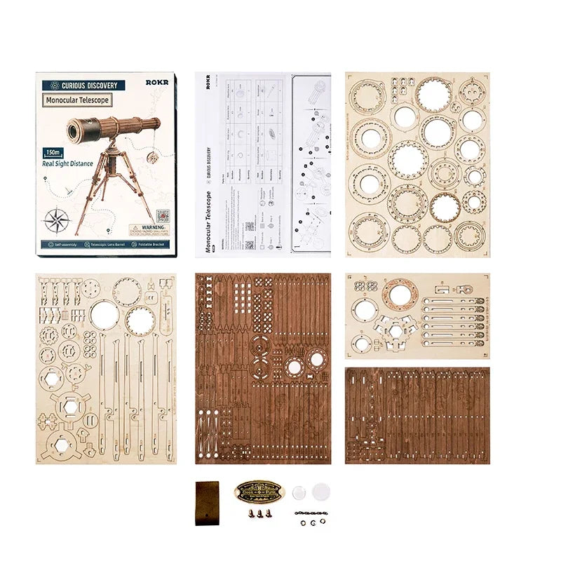 1:1 DIY 314pcs Telescopic Monocular Telescope Wooden Model Building Kit