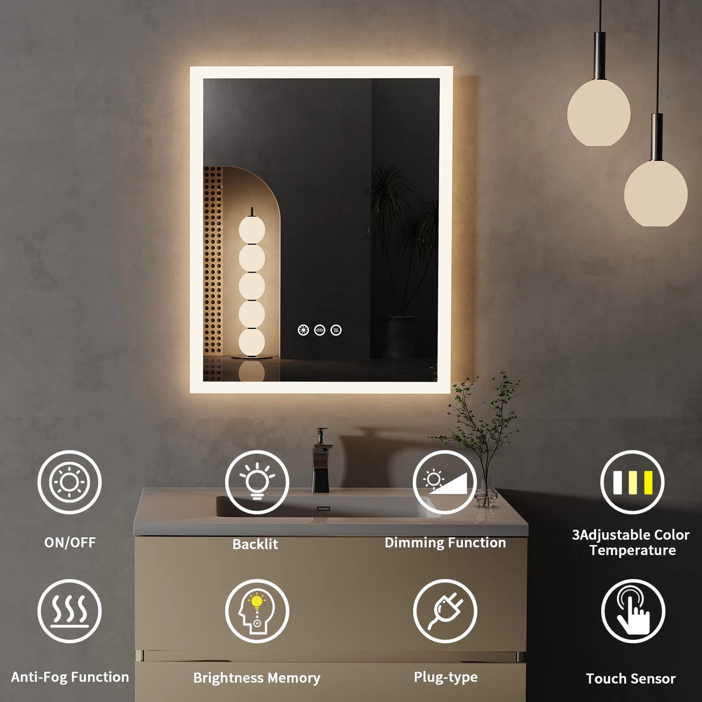 16x20 " LED Lighted Bathroom Mirror with Anti-Fog