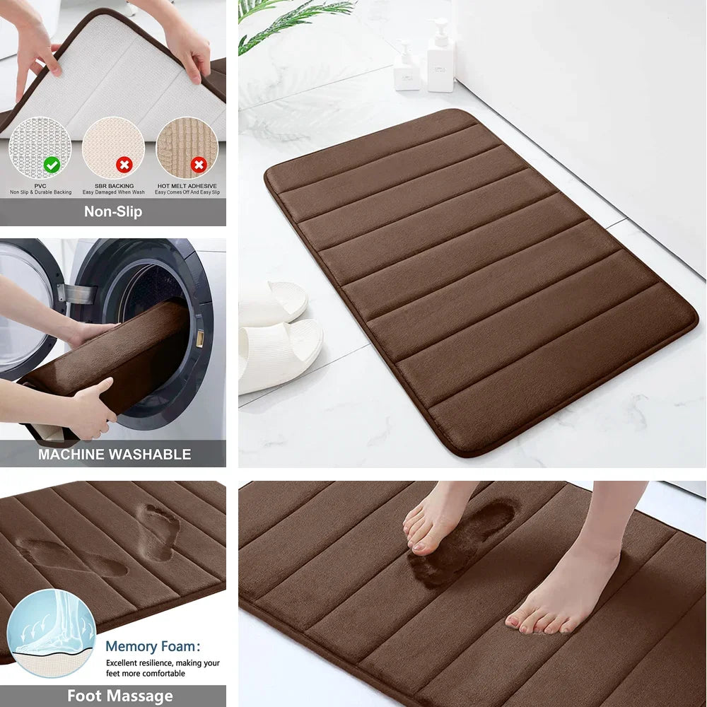 Super Absorbent Bath Mat Memory Foam Bathtub Set