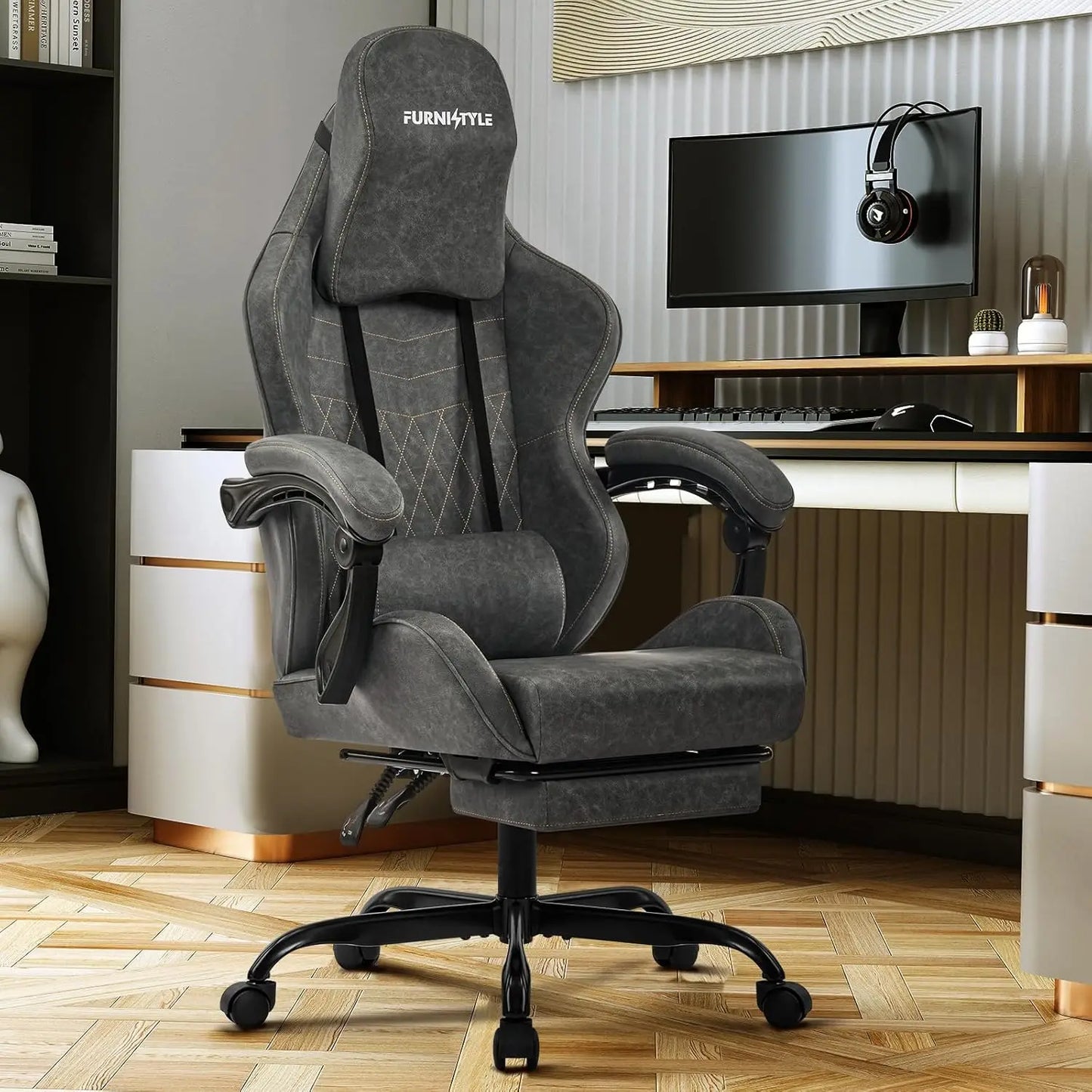 Gaming Chair with Footrest, Reclining Video Game Chairs