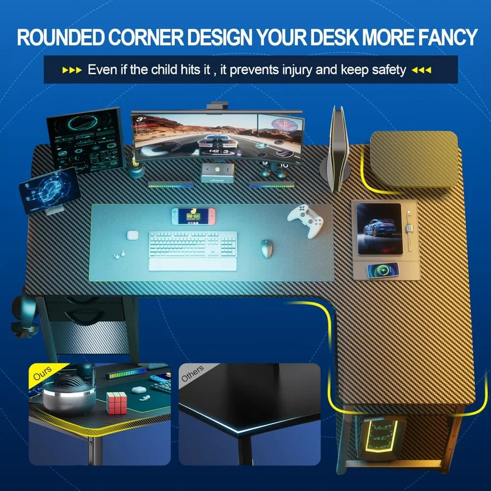 Gaming Desk with Drawers Carbon Fiber- Computer Desk