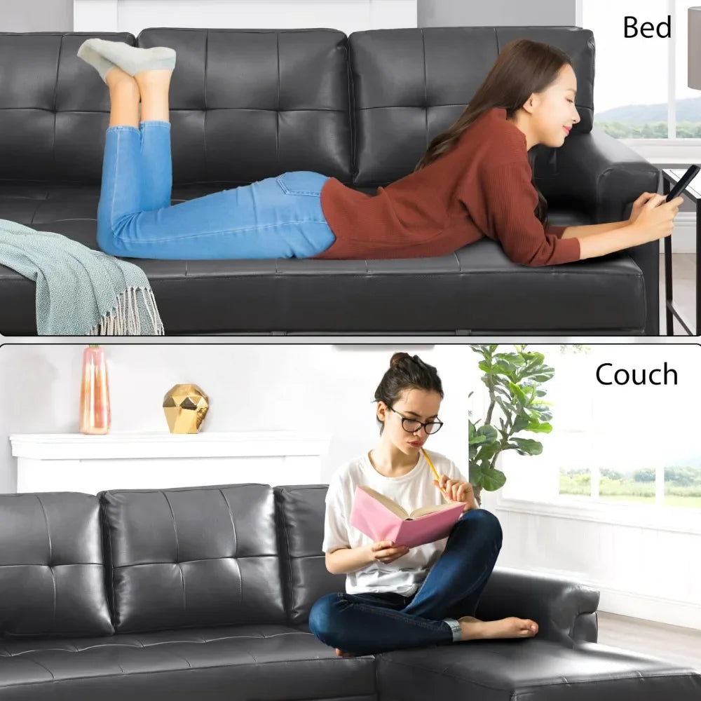 Sleeper Sectional Sofa with Convertible Sofa Bed, Chaise.