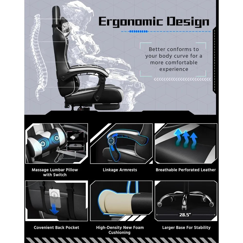 Office Chair w/Massage Lumbar Support & Footrest Height Adjustable