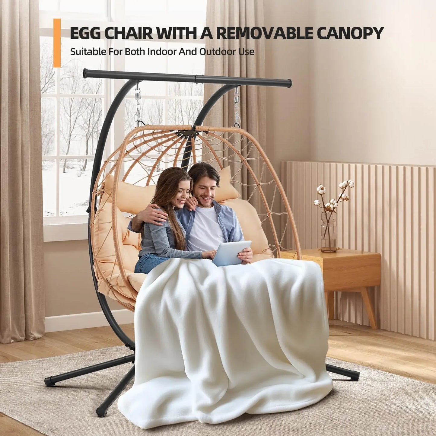 Oversized Double Egg Chair, Adjustable Canopy Swing Chair