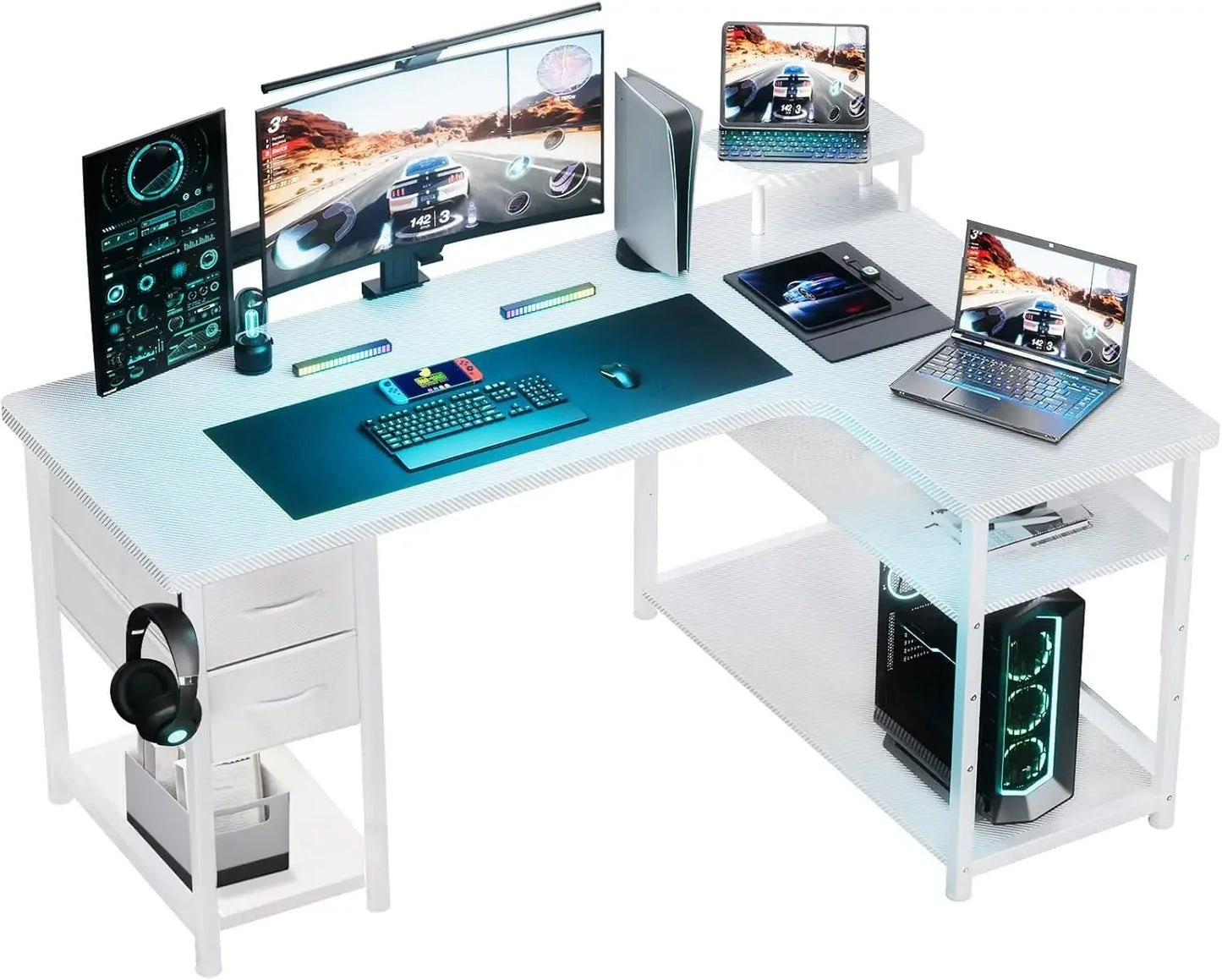 Gaming Desk with Drawers Carbon Fiber- Computer Desk