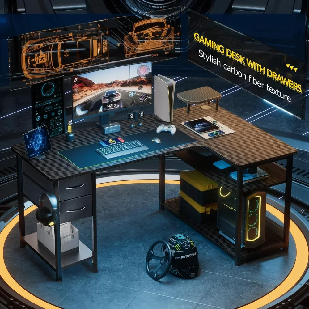 Gaming Desk with Drawers Carbon Fiber- Computer Desk