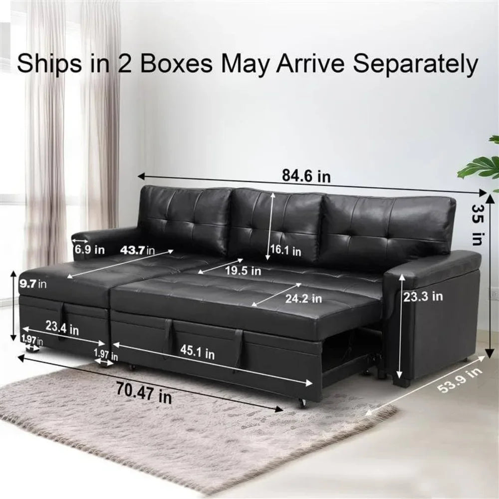 Sleeper Sectional Sofa with Convertible Sofa Bed, Chaise.