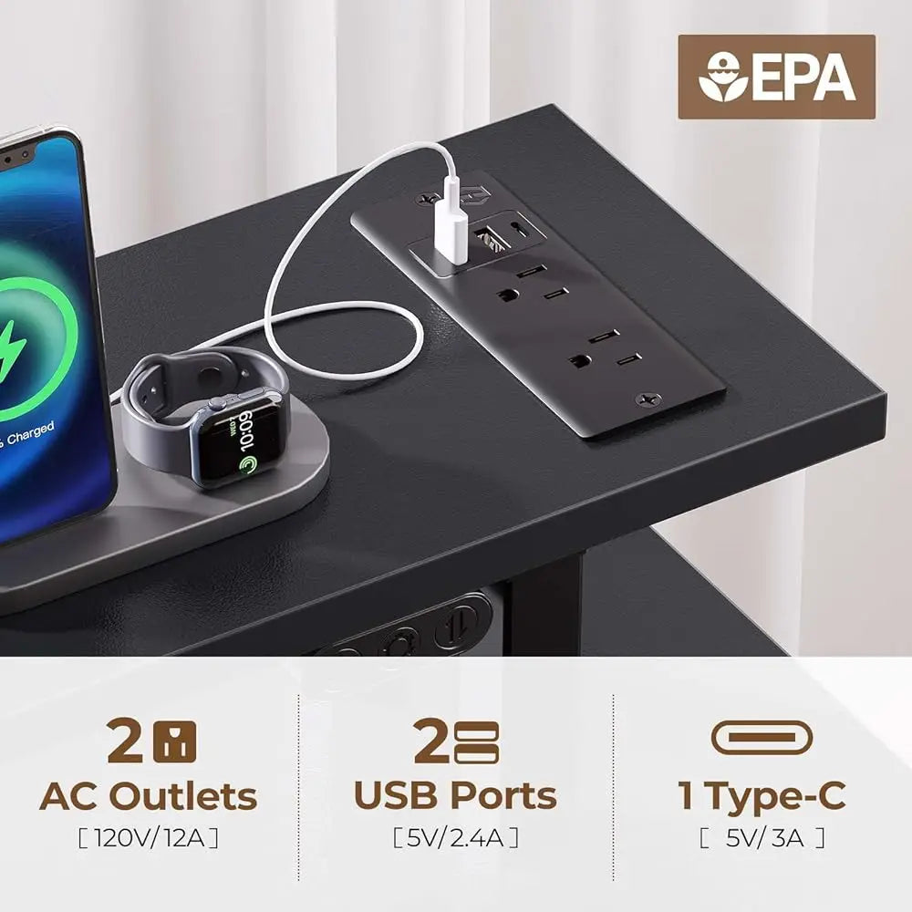 Computer Desk 47.2"" With Led Lights & Power Outlets
