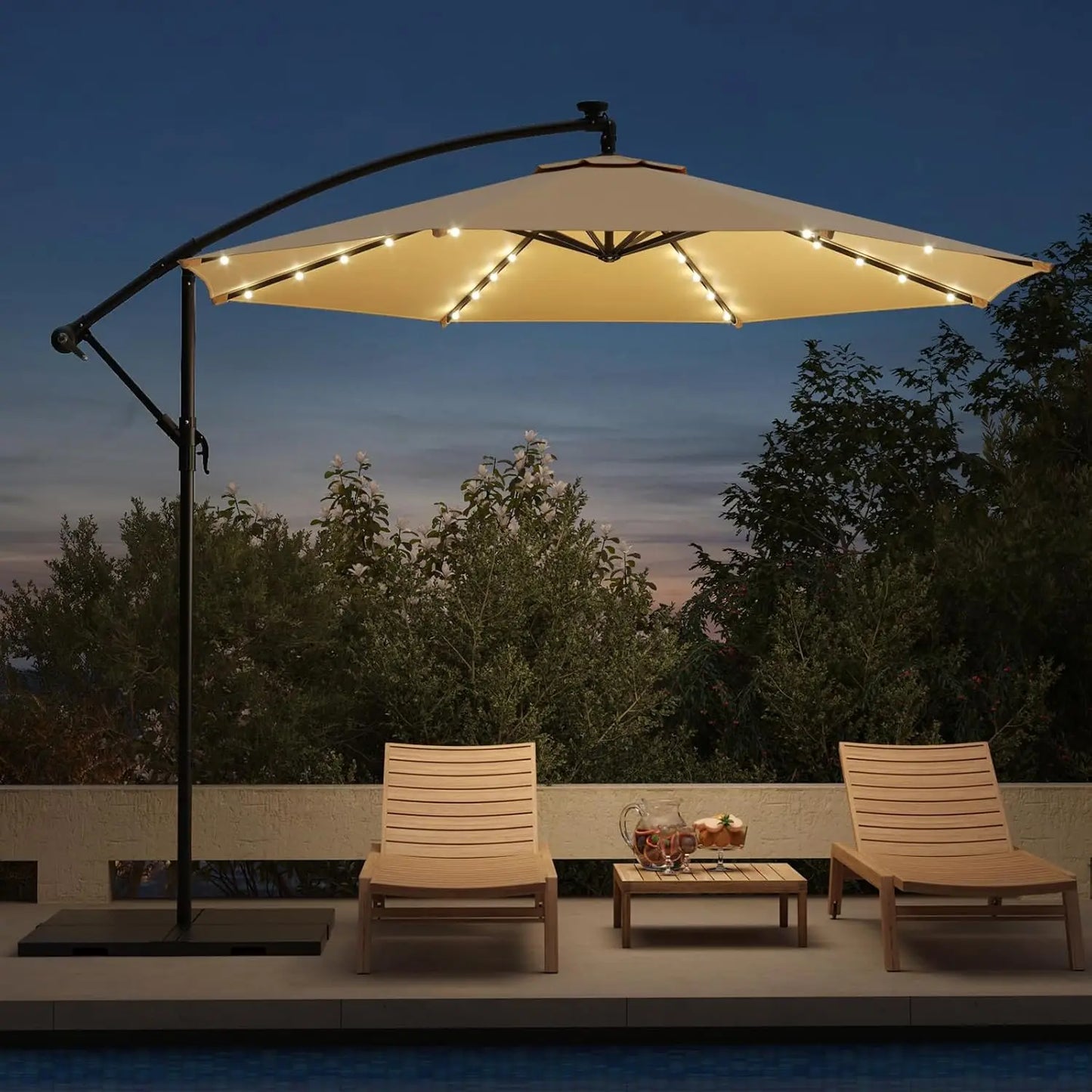 10ft Solar Lighted Patio Umbrella, Offset Cantilever, Infinite Tilt