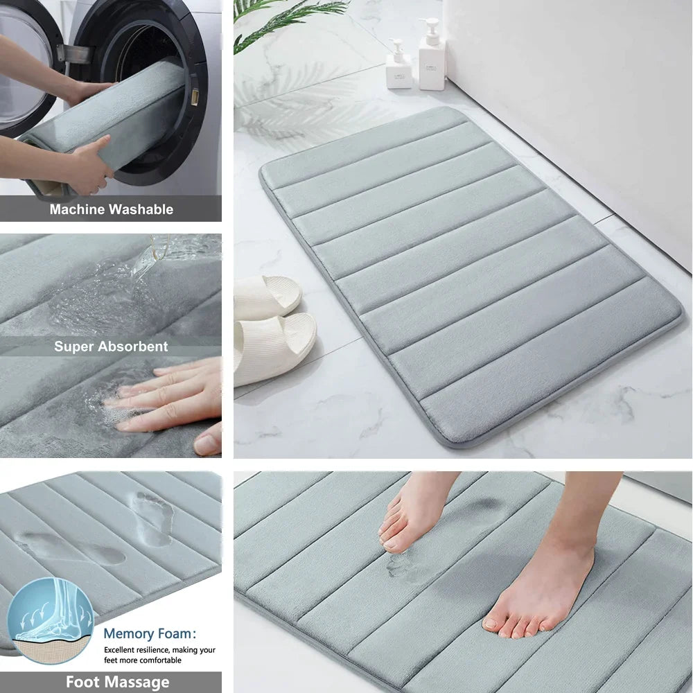 Super Absorbent Bath Mat Memory Foam Bathtub Set