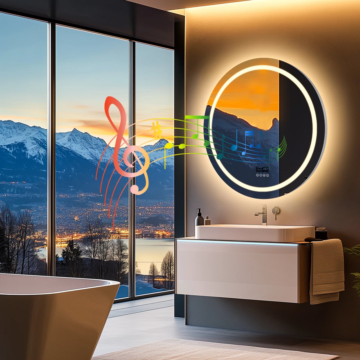 Led Bathroom Mirror, Lights,32"x32" Bluetooth Speaker Anti-Fog
