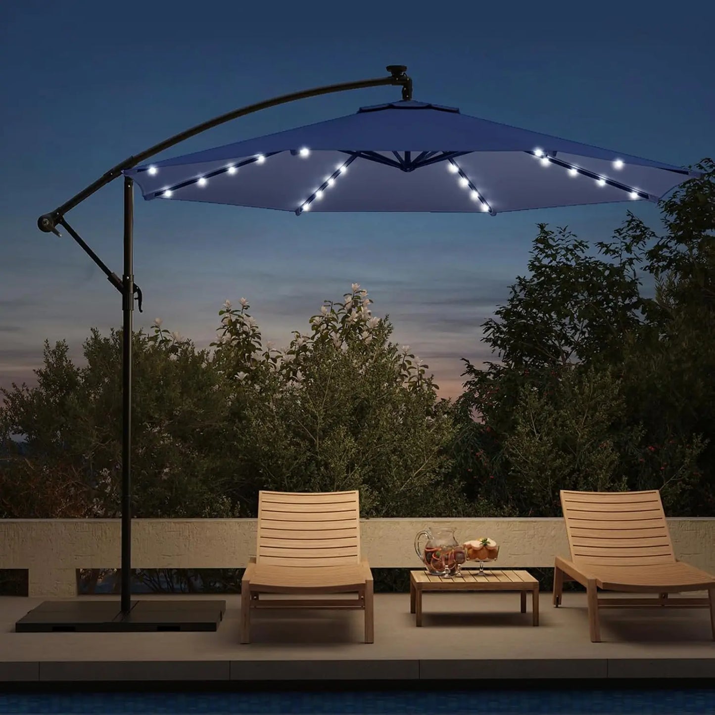 10ft Solar Lighted Patio Umbrella, Offset Cantilever, Infinite Tilt