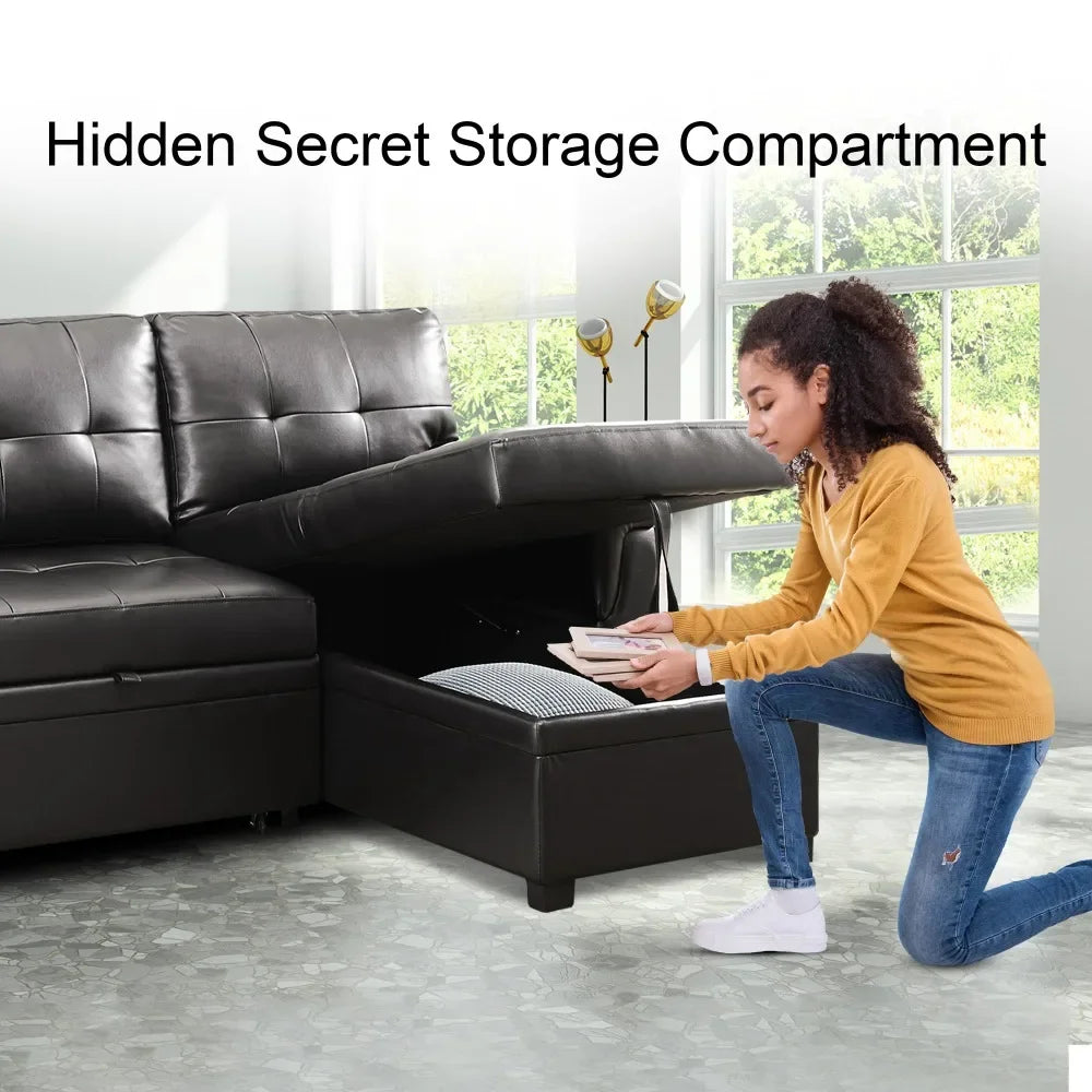 Sleeper Sectional Sofa with Convertible Sofa Bed, Chaise.