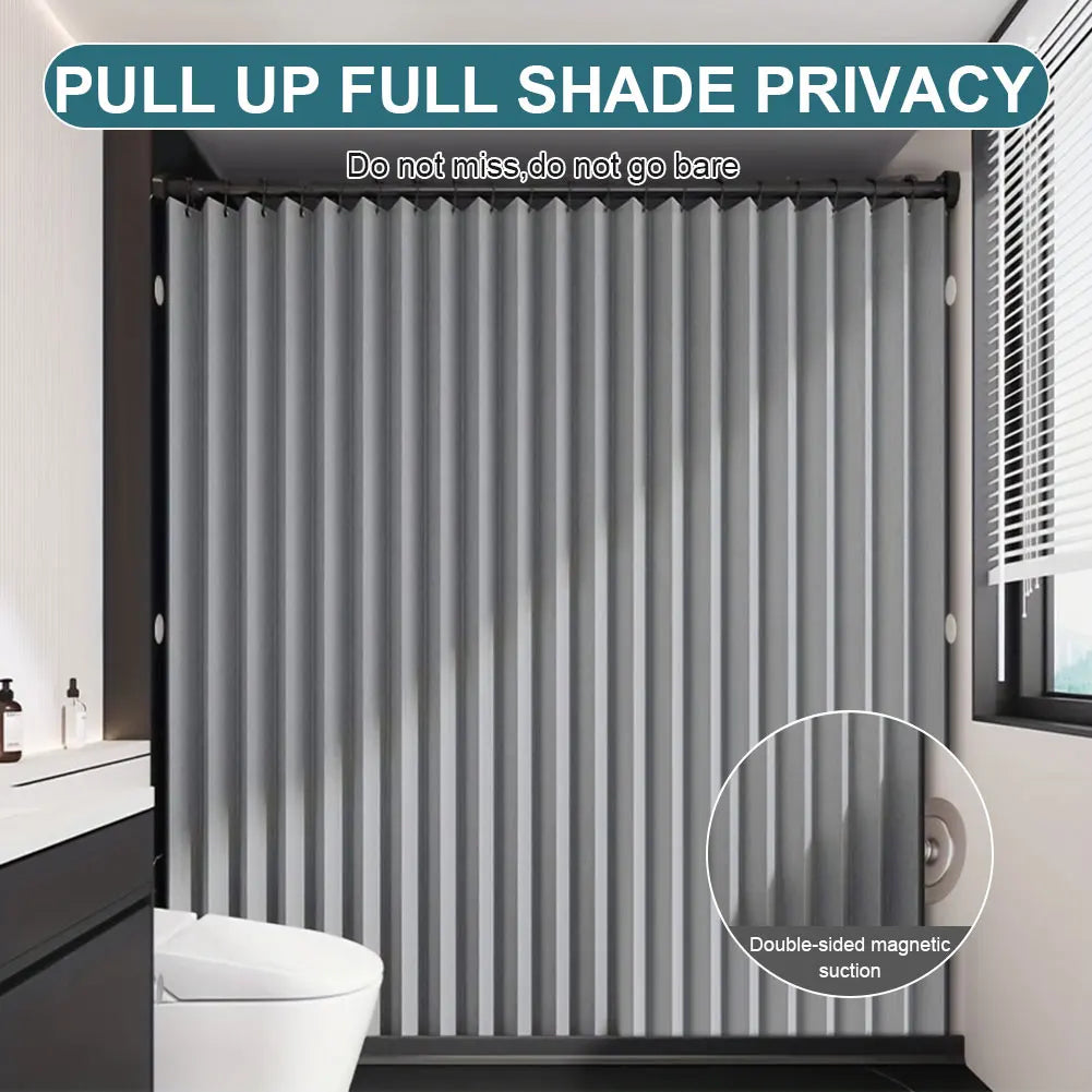 Foldable Magnetic Waterproof Bath Curtain with 14 Hooks
