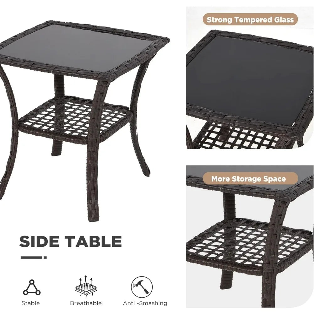 3 Piece Outdoor Swivel Chair, Wicker Patio Bistro Set