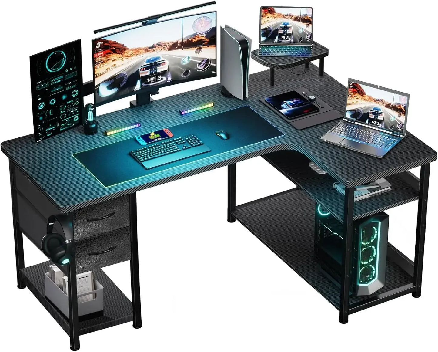 Gaming Desk with Drawers Carbon Fiber- Computer Desk