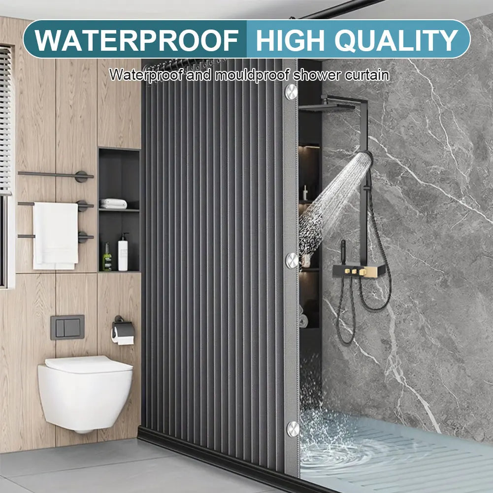 Foldable Magnetic Waterproof Bath Curtain with 14 Hooks
