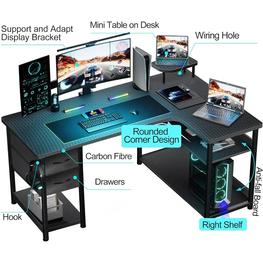 Gaming Desk with Drawers Carbon Fiber- Computer Desk