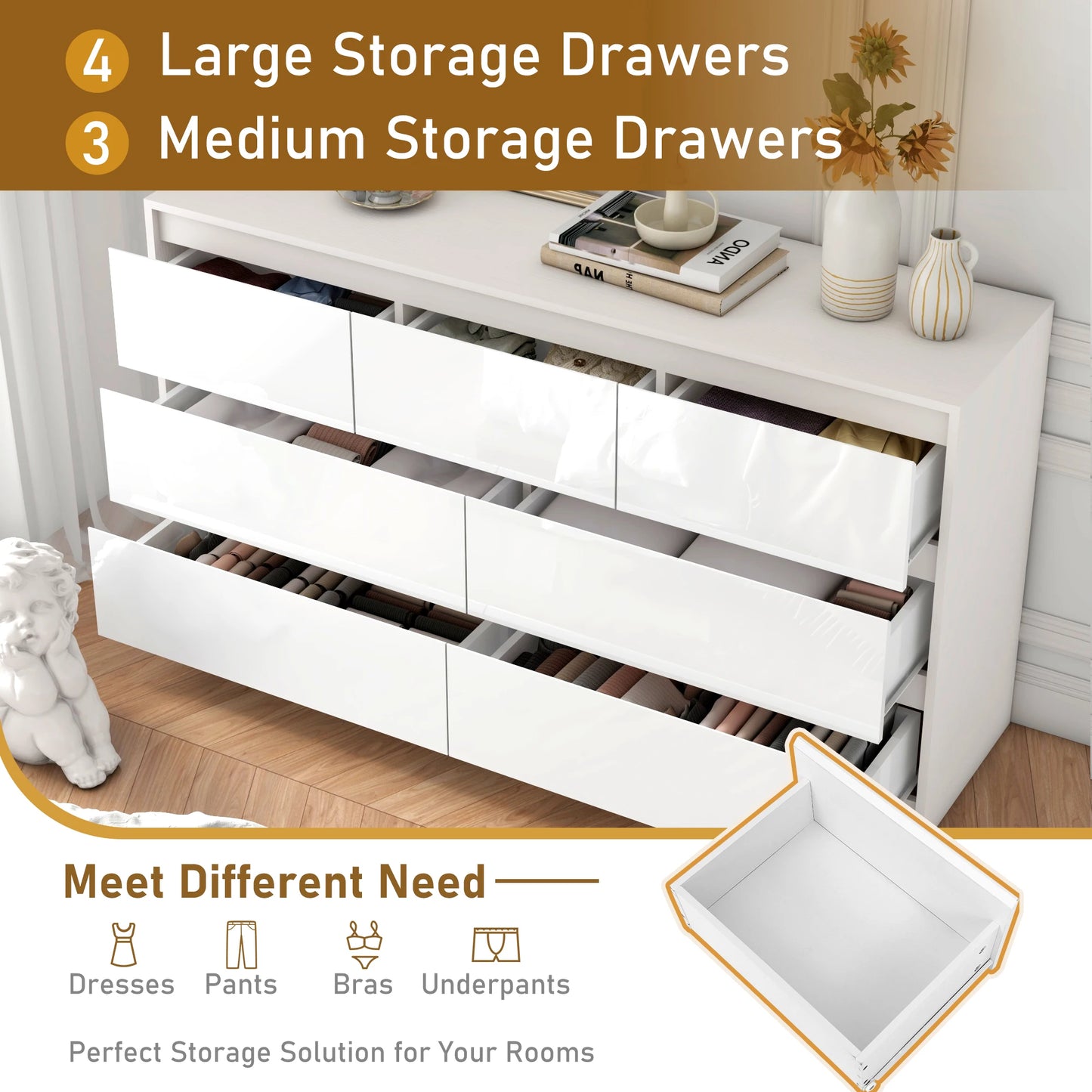 7 Drawer Dresser for Bedroom, 55 Inch Modern Dresser