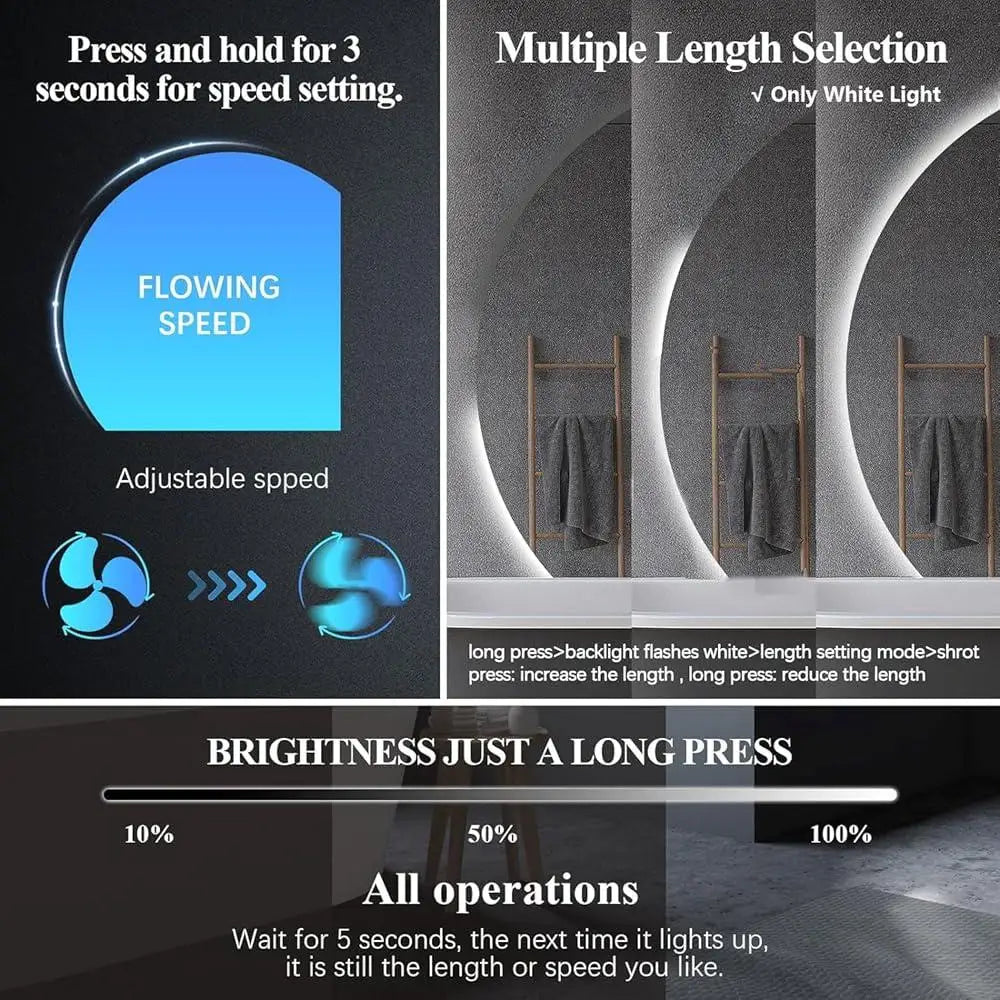 35 Inch Half Moon LED Mirror Backlit Anti-Fog