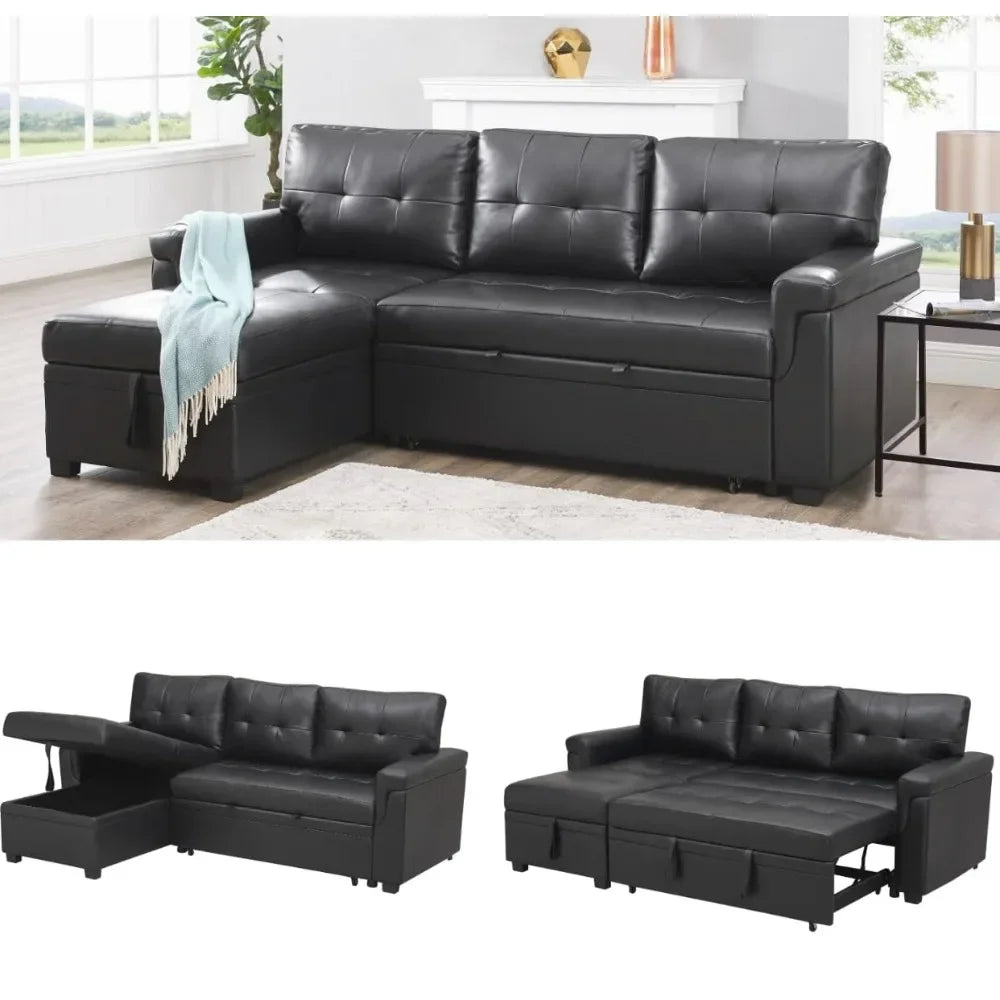 Sleeper Sectional Sofa with Convertible Sofa Bed, Chaise.
