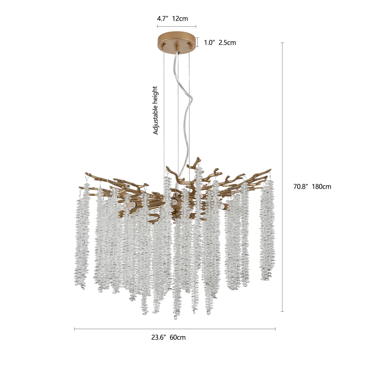 23.6" Golden Chandelier with Cascading Crystals.
Bulbs not included