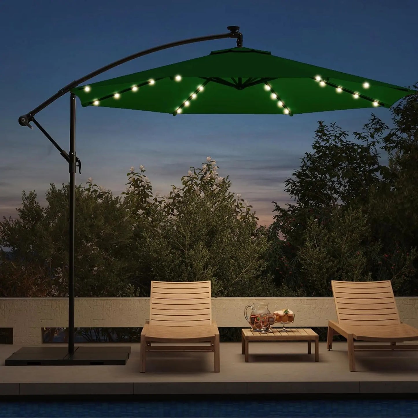 10ft Solar Lighted Patio Umbrella, Offset Cantilever, Infinite Tilt