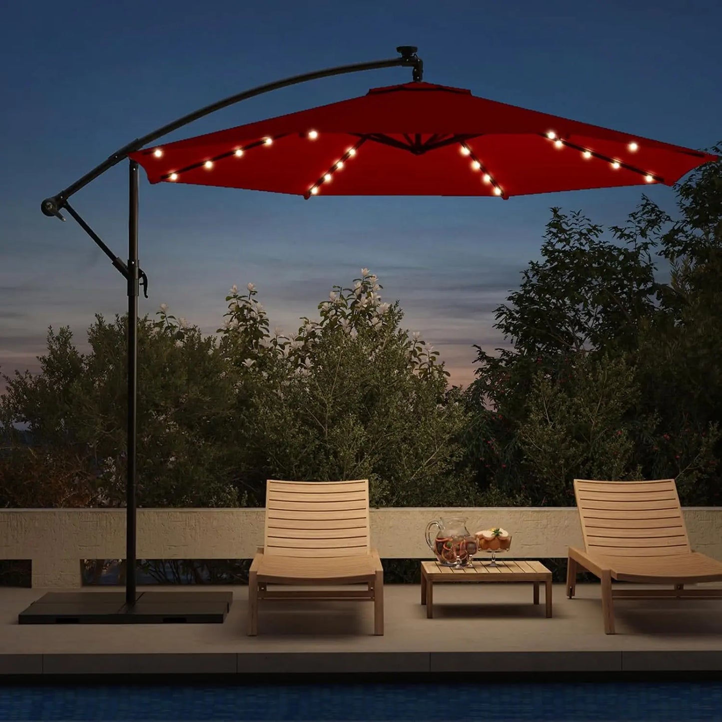 10ft Solar Lighted Patio Umbrella, Offset Cantilever, Infinite Tilt