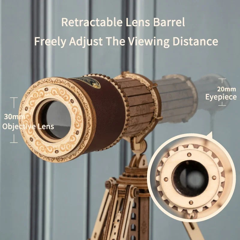 1:1 DIY 314pcs Telescopic Monocular Telescope Wooden Model Building Kit