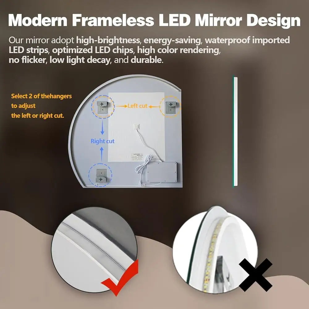 35 Inch Half Moon LED Mirror Backlit Anti-Fog