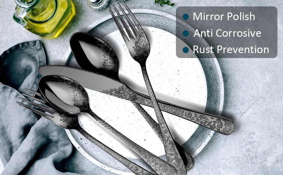 4 Set Vintage Flower Carved Flatware Family Set for 4