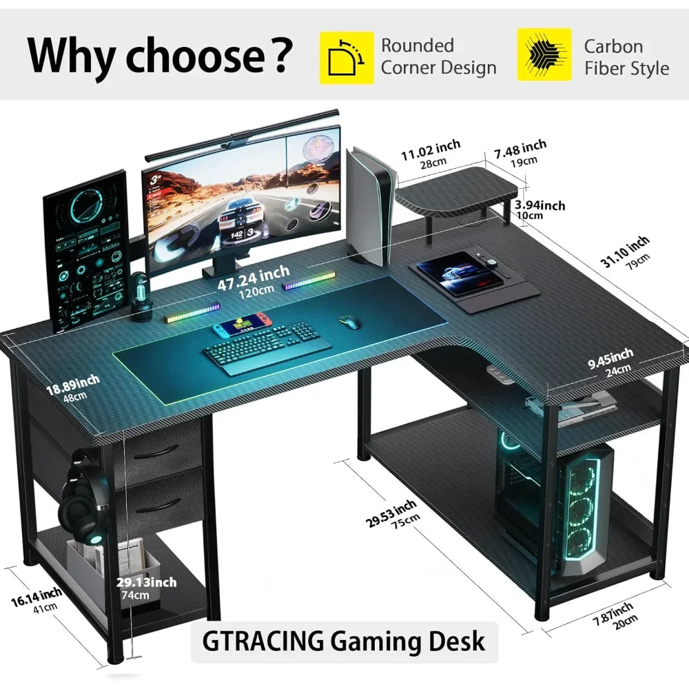 Gaming Desk with Drawers Carbon Fiber- Computer Desk