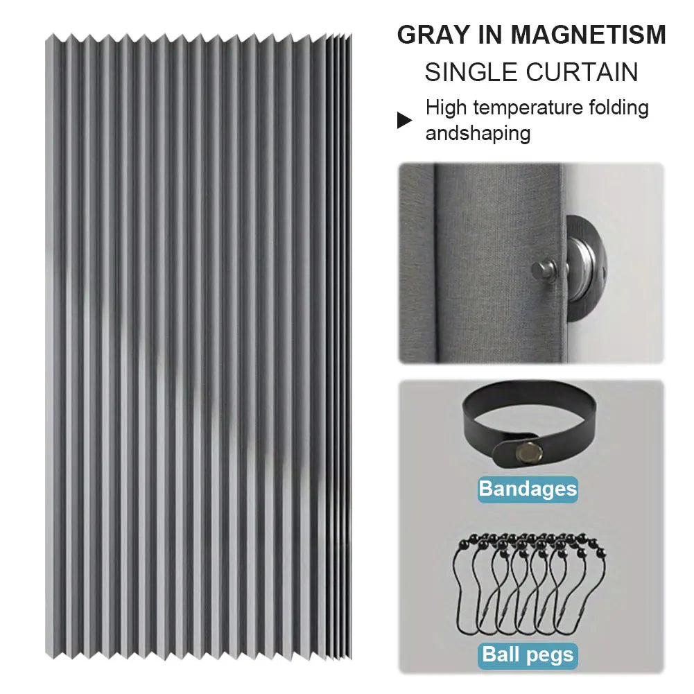 Foldable Magnetic Waterproof Bath Curtain with 14 Hooks