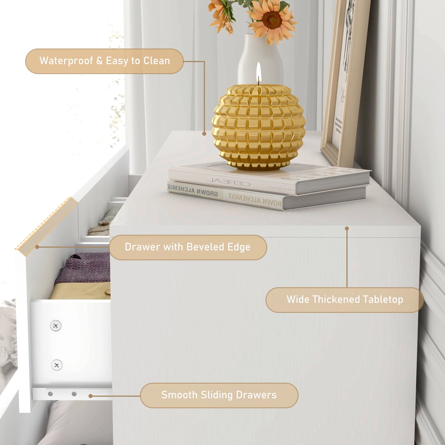 7 Drawer Dresser for Bedroom, 55 Inch Modern Dresser