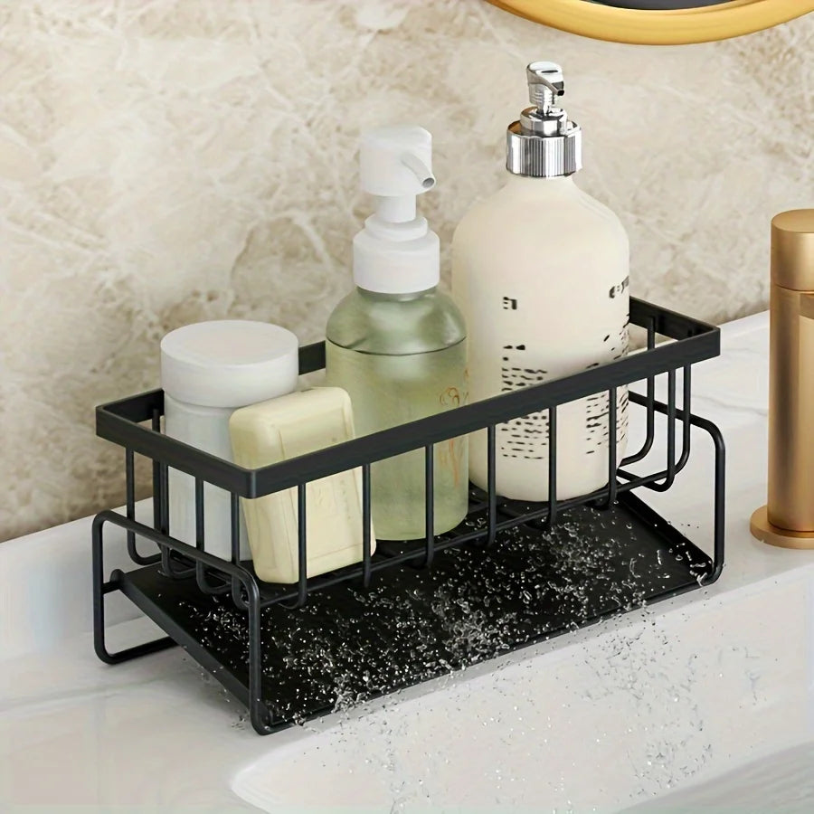 Multi-Functional Sink Caddy Organizer 9.1"Wide for Kitchen Storage Sponge Drain Rack with Dishcloth Holder for Space Saving