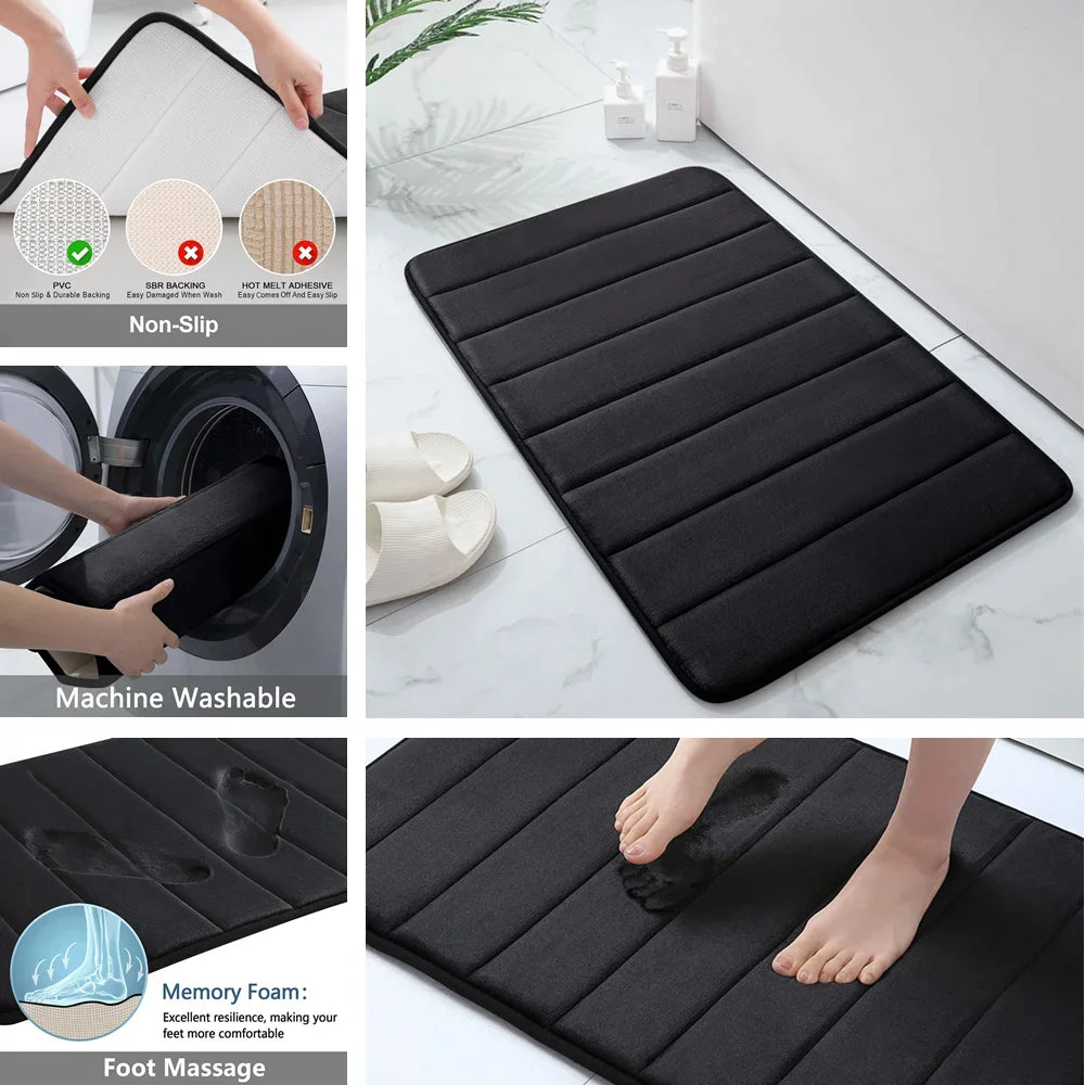 Super Absorbent Bath Mat Memory Foam Bathtub Set