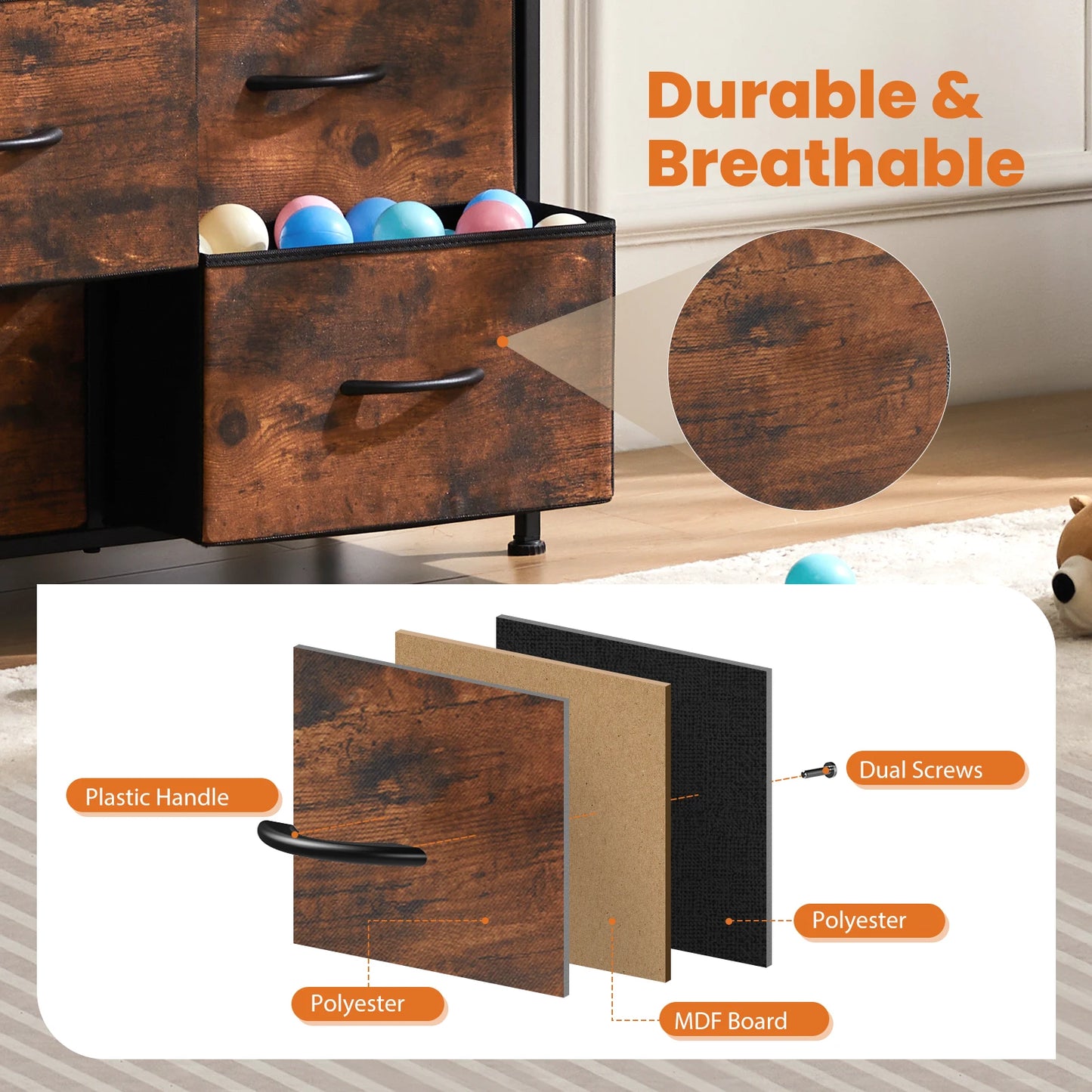 Bedside Table For Bedroom, 10 Fabric Drawers Wardrobe Closet