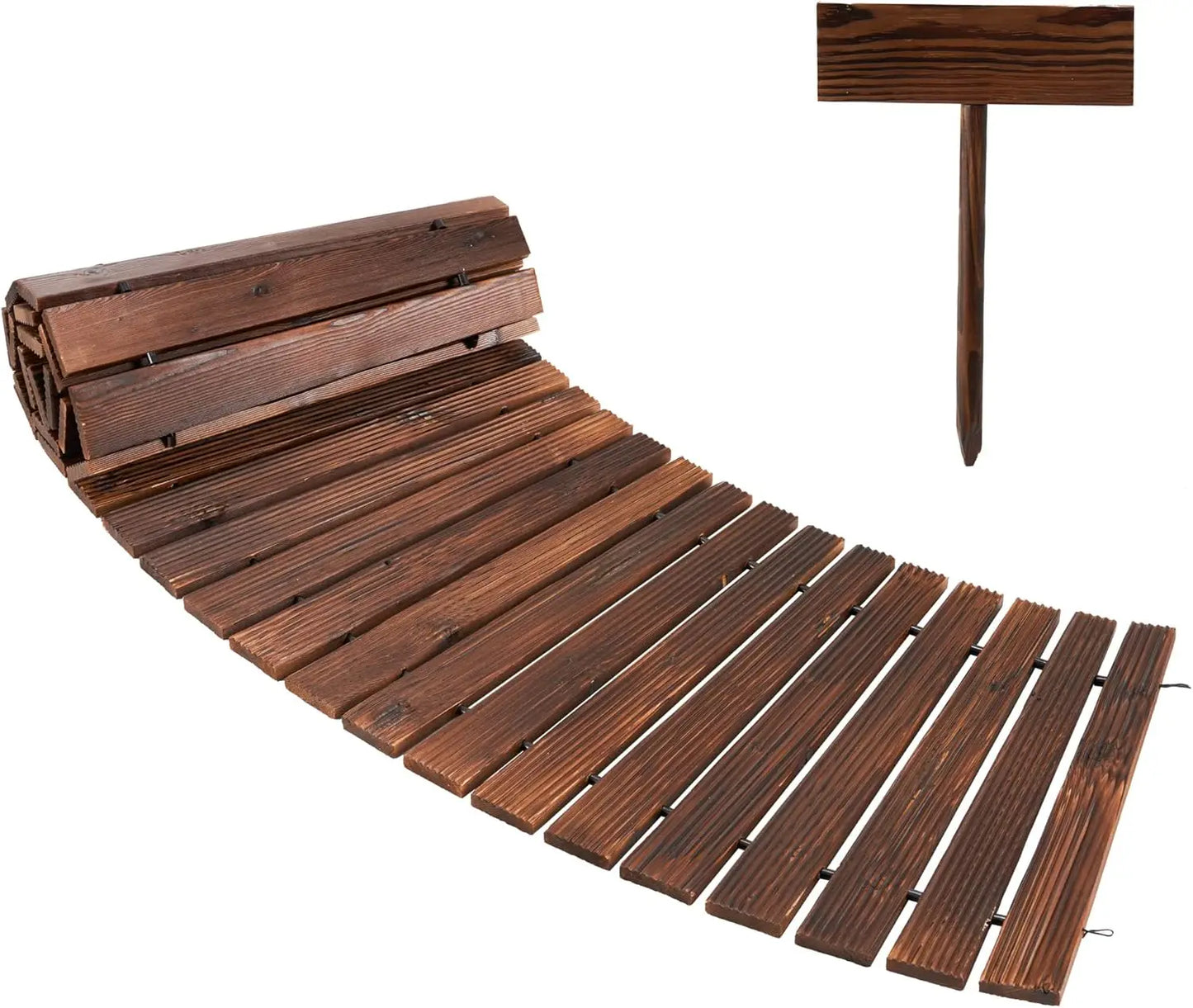 8FT Wooden Garden Pathway Curved Outdoor Walkway Patio Path
