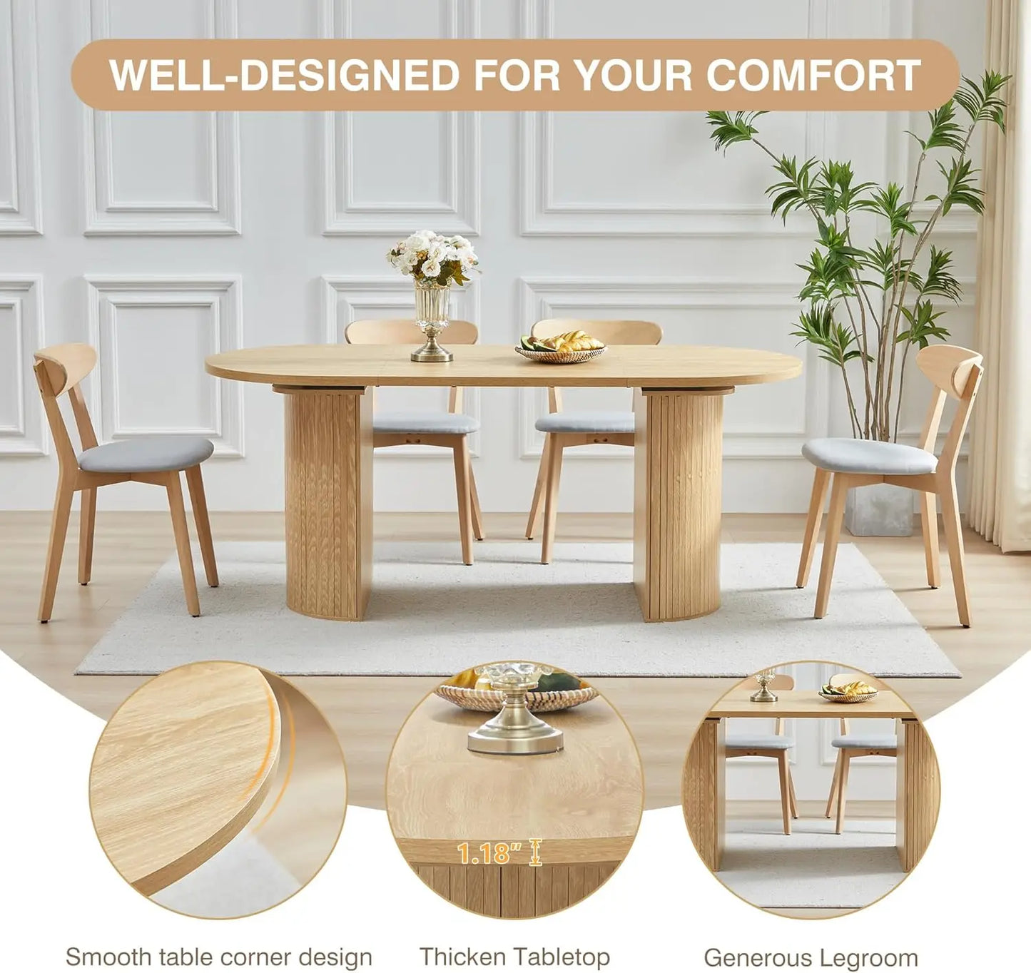 70.8" Kitchen Dining Set for 4-6 People, Oval Kitchen Table